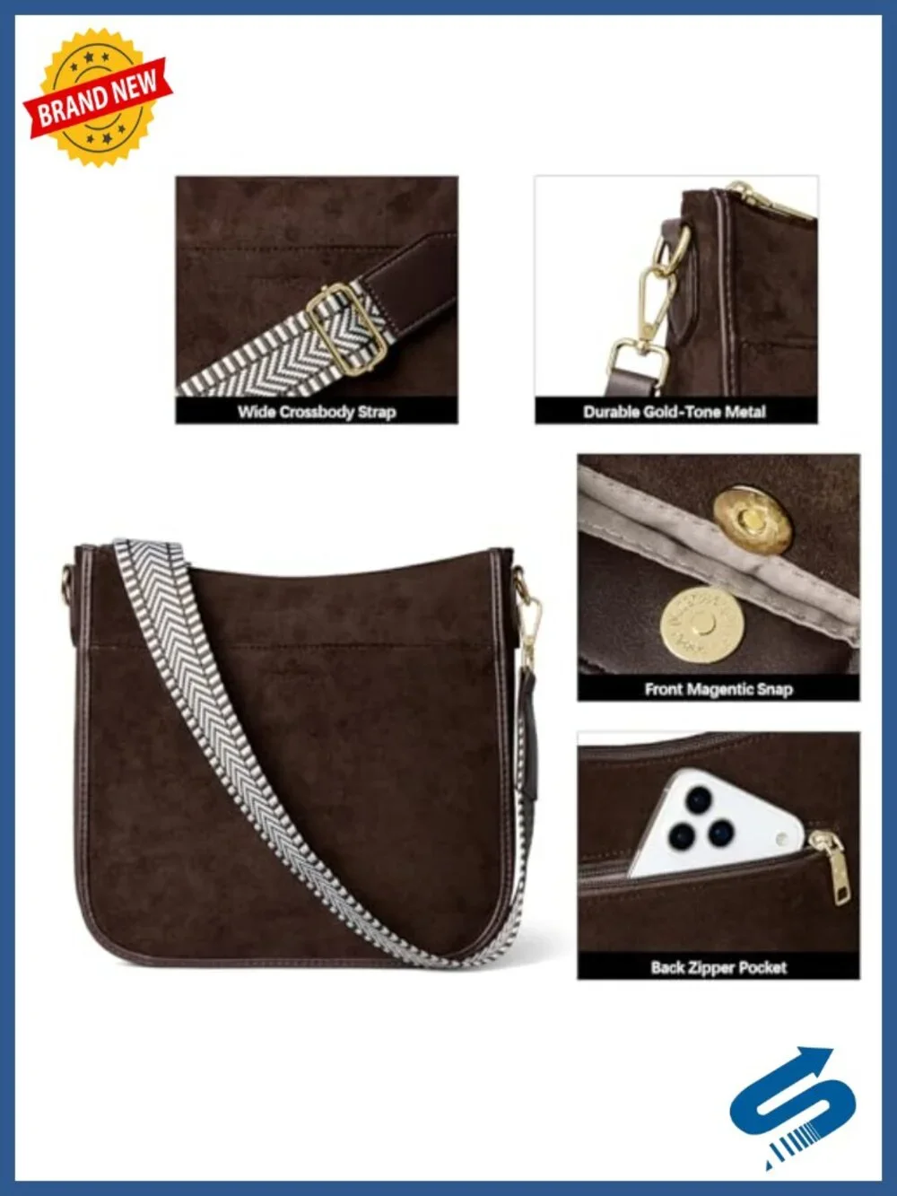 Vegan Leather Hobo Crossbody Bag with Wide Strap